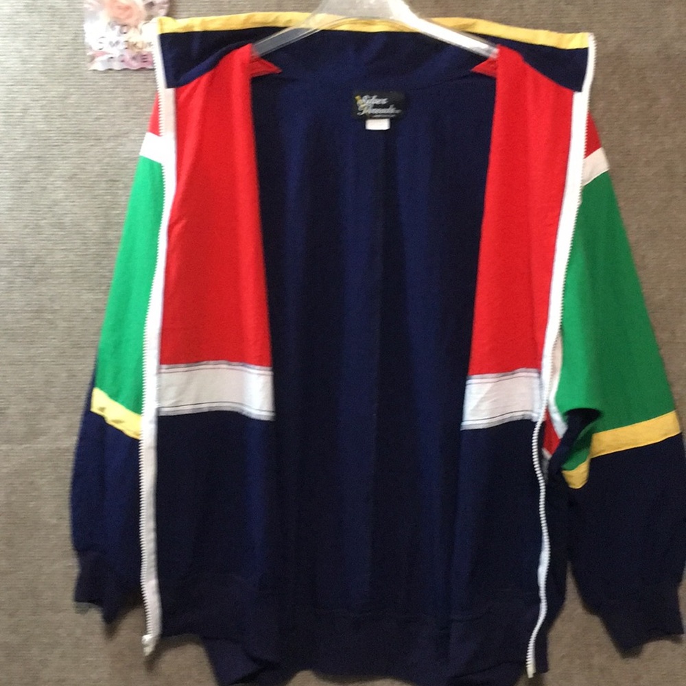 Vtg Jacket Color Block Silver Threads 1x Windbrea… - image 2